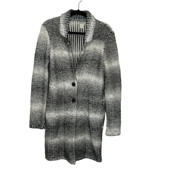 Lucky Brand Sweater Cardigan Black Gray White Lagging Look Wool Blend - Picture 2 of 10